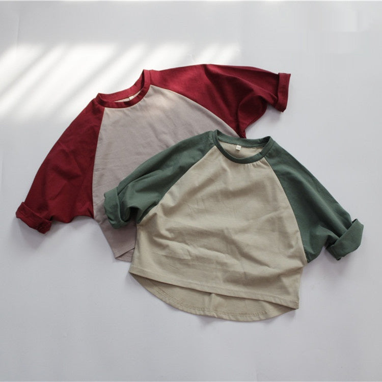 Fresh Arrivals at Buy Center: Autumn Cropped Sleeve Loose Color Matching Top