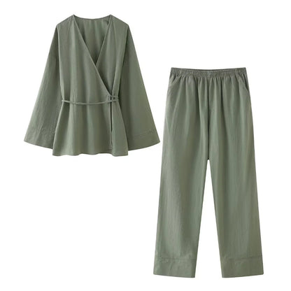 Fresh Arrivals at Buy Center: Spring New Double Breasted Kimono Coat Straight Pants Suit Green Suit