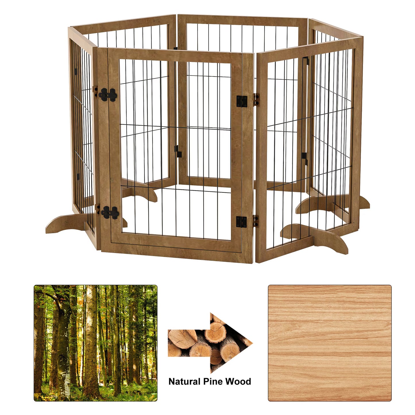 Dog Gate With Door Walk Through 144inch Extra Wide 32inch Tall 6 Panels Foldable Wire Pet Gate Barrier For House Doorway Stairs Pet Puppy Safety Fence Support Feet Included Solid Hard Wood Buy Center