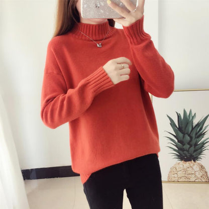 White Turtleneck Sweater Women's Pullover Brick Red