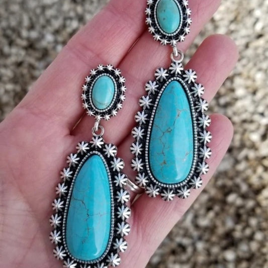 Antique Silver Turquoise Earrings Creative Drop-shaped | Jewelry & Watches3 | Buy Center