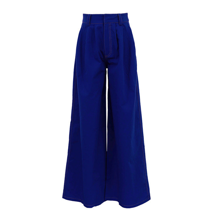 Double-pocket Blue Wide-leg Pants Buy Center