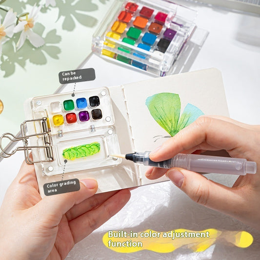 Hot New Items at Buy Center: Mini Watercolor Color Box Acrylic Box Portable Portable Journal Book Sketch Travel Painting Picture Book