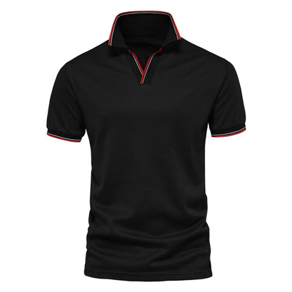 Fresh Arrivals at Buy Center: Men's Casual Versatile Solid Color V-neck Short Sleeved Shirt Black