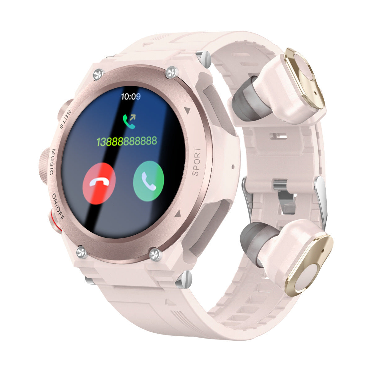 New at Buy Center: Smart Watch Bluetooth Headset Three-in-one Call Music Heart Rate Sports Watch Pink