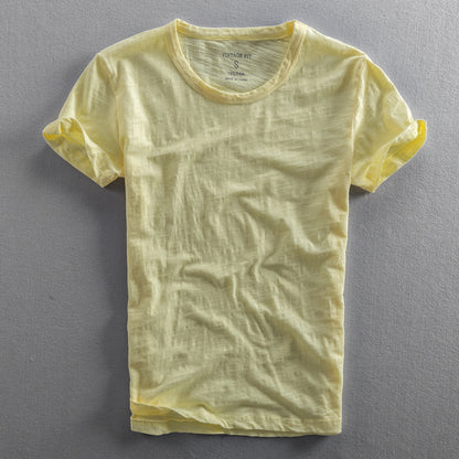 Fresh on the Scene at Buy Center: Men's Casual Thin Breathable Washed Cotton Short Sleeve Light Yellow