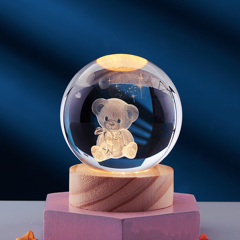 Just Arrived at Buy Center: Crystal Ball 3D Inner Carved Solar System Glowing Night Lights Warm Bedside Light Festival And Kid Gift Night Lamp Teddy Bear