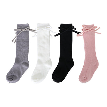 Buy Center Exclusive Offer-Girls' Bow Tube Socks Children's Monochrome Flat Mouth