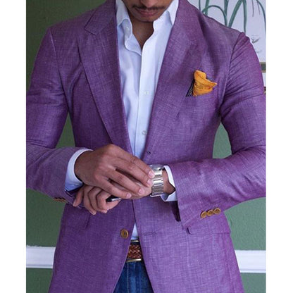 Just Arrived at Buy Center: Men's Single Row Two Button Plaid Blazer Purple