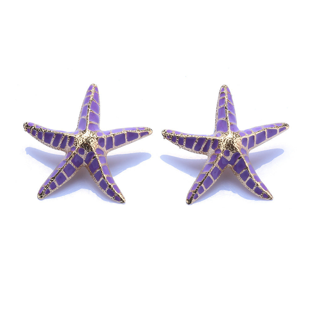 Buy Center Handpicked- Alloy Purple Starfish All-match Mediterranean Style Pentagram Stud Earrings