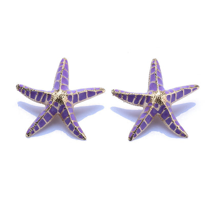 Buy Center Handpicked- Alloy Purple Starfish All-match Mediterranean Style Pentagram Stud Earrings