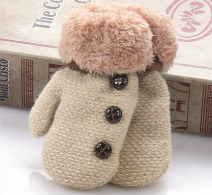 Cute Solid Color Knitted Velvet Gloves With Small Buttons Buy Center