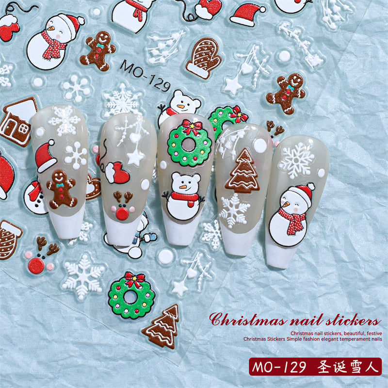 Christmas Relief Nail Stickers Paper Tape Adhesive Waterproof Embossed Sticker MO129