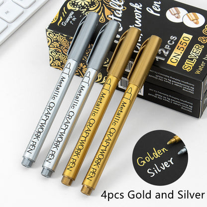 Trending Now at Buy Center: English Packaging Metal Paint Pen 4pcs Gold and Silver