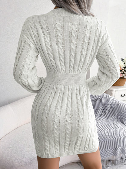 Fresh Arrivals at Buy Center: Solid Color V-Neck Long Sleeve Knit Dress Ins Fashion Slim Waisted Hip Dress Womens Clothing