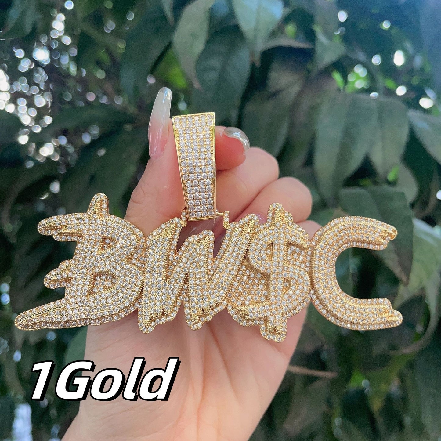 Newly Released at Buy Center: Amazon Letters Custom Full Of Diamond Micro-inlaid Pendant Gold Twist chain 24inch One letter