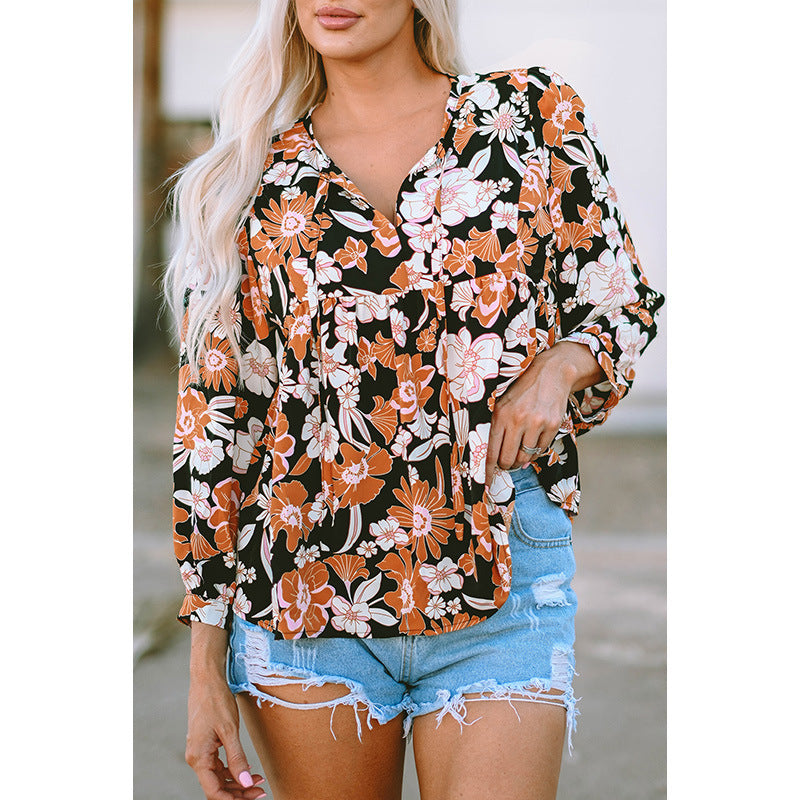 Newly Released at Buy Center: Women's Floral Print Lace Casual Style Pullover Shirt