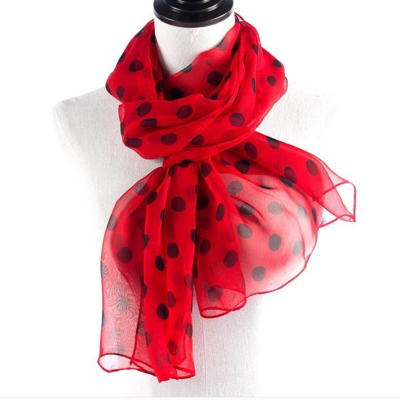 Polka Dot Scarf Bright Red Scarf Polka Dot Thin Chiffon Sunscreen Shawl Buy Center