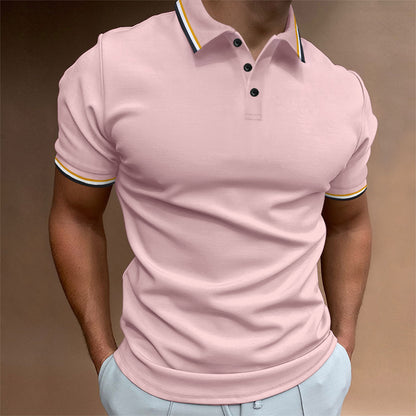 Now Available at Buy Center: Men's Slim Polo Shirt Rib Striped T-shirt Top Pink