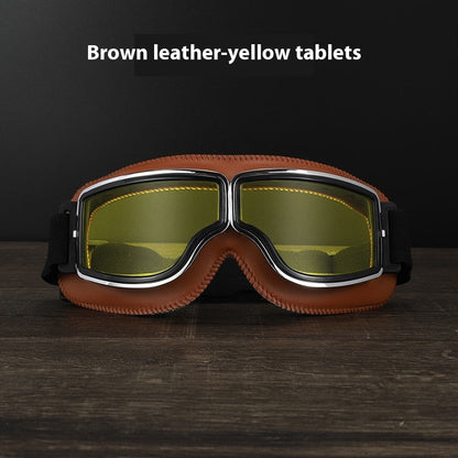 Hot New Items at Buy Center: Men's Retro Outdoor Goggles Brown Leather Frame Yellow