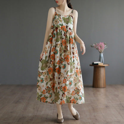 Buy Center Deal-Retro Elegant Age-reducing Vacation Skirt Mid-length Slimming Dress Orange Flower