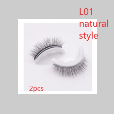 Buy Center Premium-Reusable 3D Mink Lashes Natural False Eyelashes Self Adhesive Fake Glue Free Makeup Eyelash Extension Silk L01 natural style Square box in four colors 2PCS