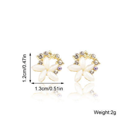 Buy Center Excellence-Girl Heart Zircon Flower Earrings Female Japanese Korean Sweet Fashion Cat Eye Stone Earrings Exquisite Small And Versatile Earrings