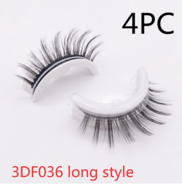 Buy Center Premium-Reusable 3D Mink Lashes Natural False Eyelashes Self Adhesive Fake Glue Free Makeup Eyelash Extension Silk 3DF036 long style Crystal box 4PCS