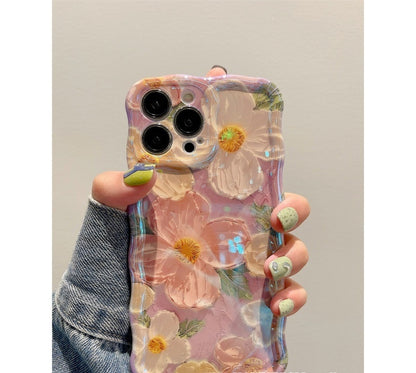 Newly Released at Buy Center: Art Oil Painting Flowers 15promax Phone Case Purple Background Oil Painting