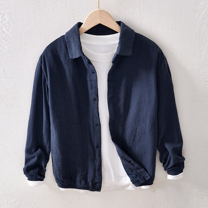 Buy Center Hot Pick-Casual Ramie Loose Men's Coat Autumn Cotton And Linen Top Blue