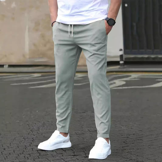 Casual Slim Fit Leather Tag Cropped Pants Solid Color Pants Buy Center