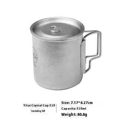 Just Arrived at Buy Center: Pure Titanium Metal Lidded Folding Handle Mug Rutile Cup 320ml