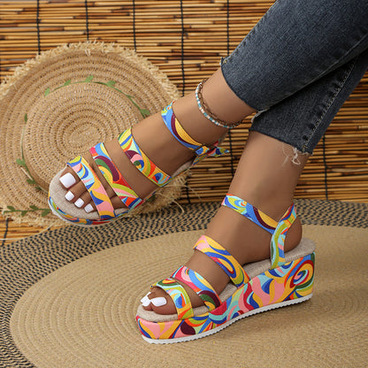 Trending Now at Buy Center: Women's Colorful Peep Toe Buckle Sandals