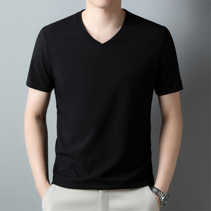 Fresh on the Scene at Buy Center: Men's Thin Casual Solid Color And V-neck Short-sleeved T-shirt Black