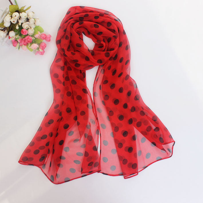 Polka Dot Scarf Bright Red Scarf Polka Dot Thin Chiffon Sunscreen Shawl | Women's Clothing-Accessories-Scarves & W | Buy Center