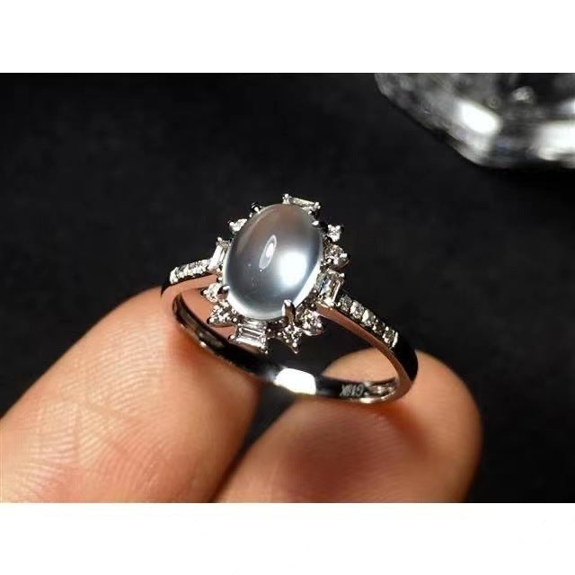 Ice-like Chalcedony Egg Noodle Ring Luxury Full Diamond Buy Center