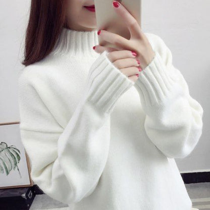 White Turtleneck Sweater Women's Pullover Snow White