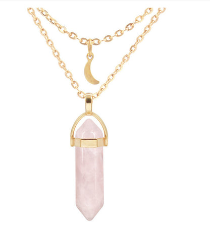 Hot New Items at Buy Center: Creative Glass Hexagonal Column Neck Chain Multi Layer Stacked Love Necklace Pink Diamond