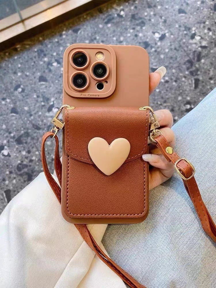 Buy Center Top Rated-Brown Heart Card Holder Leather Phone Cover Oblique Brown