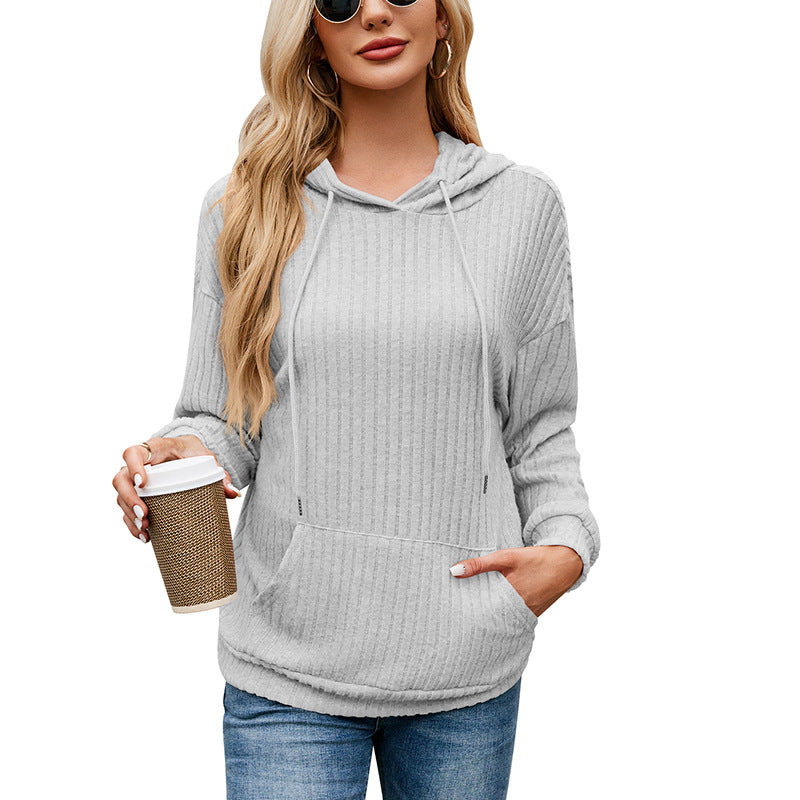 Fresh Arrivals at Buy Center: Women's Knitwear Hooded Sunken Stripe Kangaroo Pocket Sweatshirt