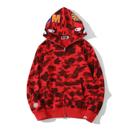 Fresh Arrivals at Buy Center: Classic Shark Camouflage Hooded Cardigan Zipper Terry Red