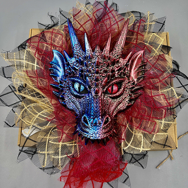 Fresh on the Scene at Buy Center: Halloween Full Face Dragon Mask Garland Ball Party Decoration Wreath Halloween Dragon Garland