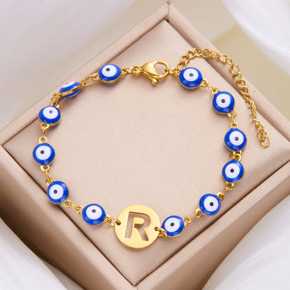 Just Arrived at Buy Center: Women's High-grade Stainless Steel Blue Eyes Fashion Hollowed-out 26 Letter Bracelet R