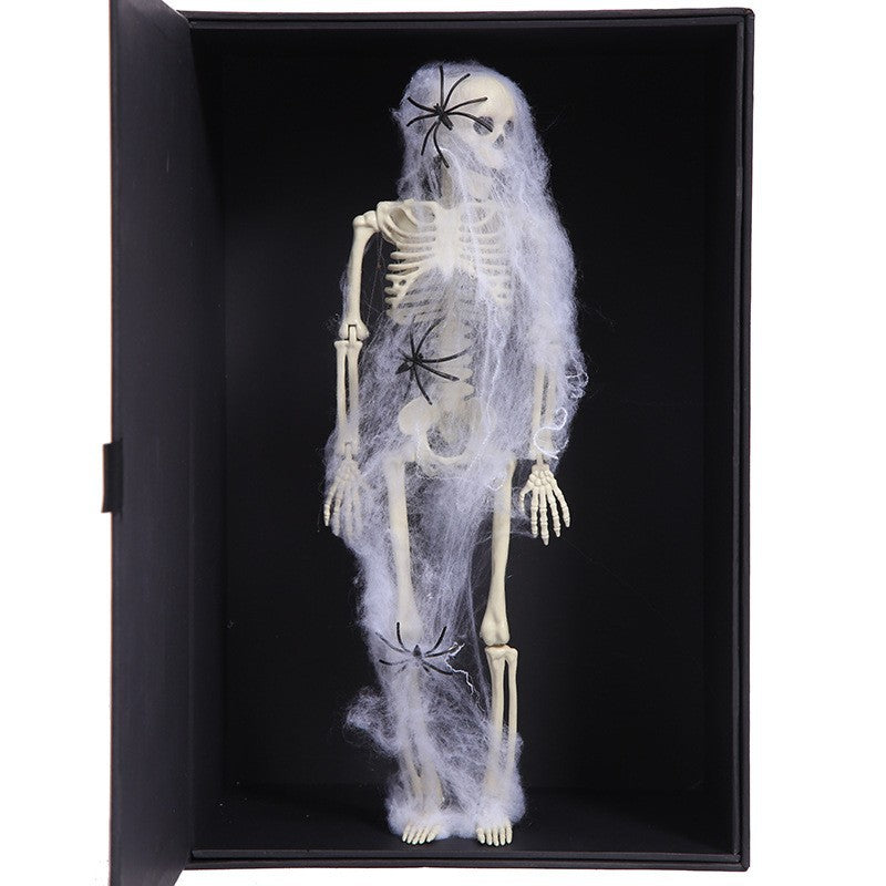 Newly Released at Buy Center: Halloween Simulation 40CM Skeleton Pendant Stand-able Movable Joint Human Skeleton Gauze Spider 40x10x5