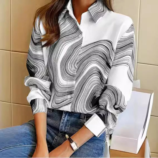 Now Available at Buy Center: Ink Painting Cotton Linen Long Sleeve Blouse