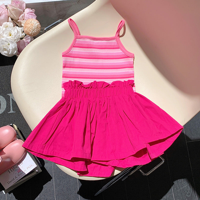 Just Arrived at Buy Center: on the Scene at Buy Center: Striped Vest Bud-waisted Shorts Suit Rose Red Pitaya