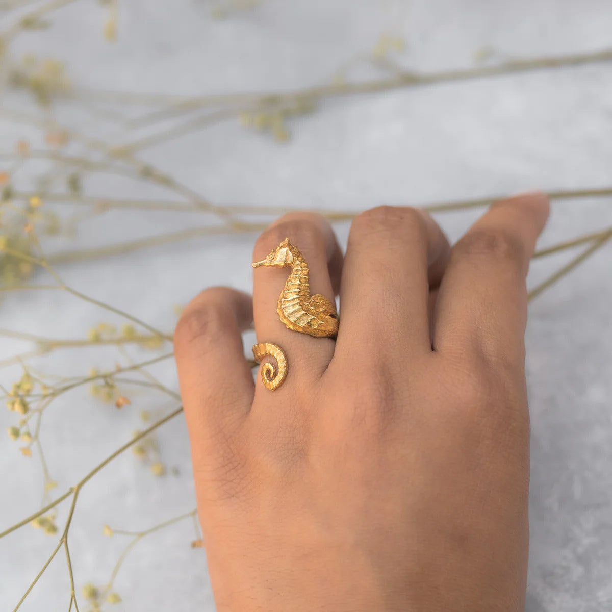 Hot New Items at Buy Center: Ocean 18K Gold Stainless Steel Seahorse Opening Ring