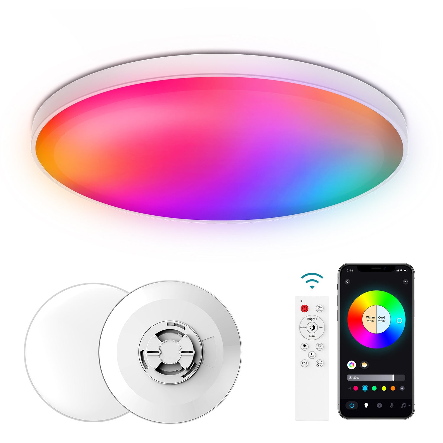 Newly Arrived at Buy Center: Smart Wifi Bluetooth Remote Control Rgbcw Dimming Three-proof Ceiling Lamp 30W American Standard