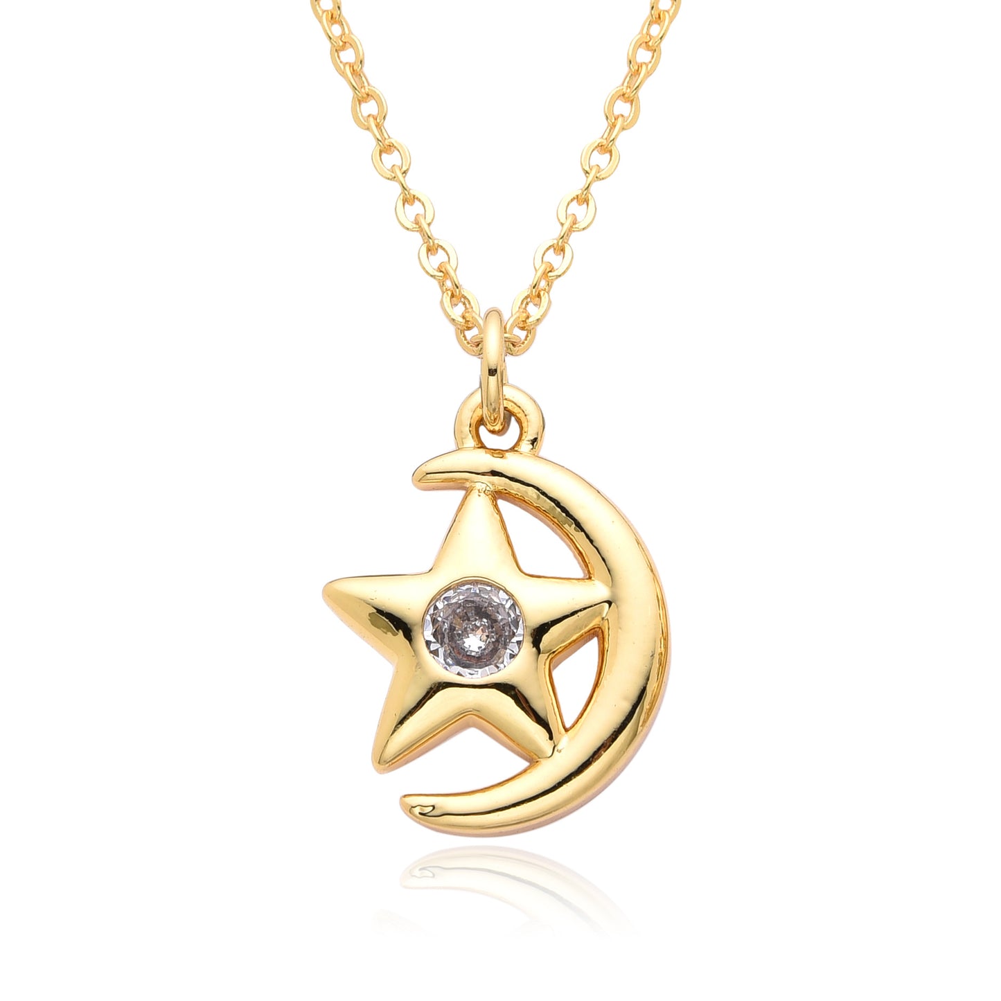 Just Arrived at Buy Center: European And American Electroplated Brass Moon Star Necklace A201