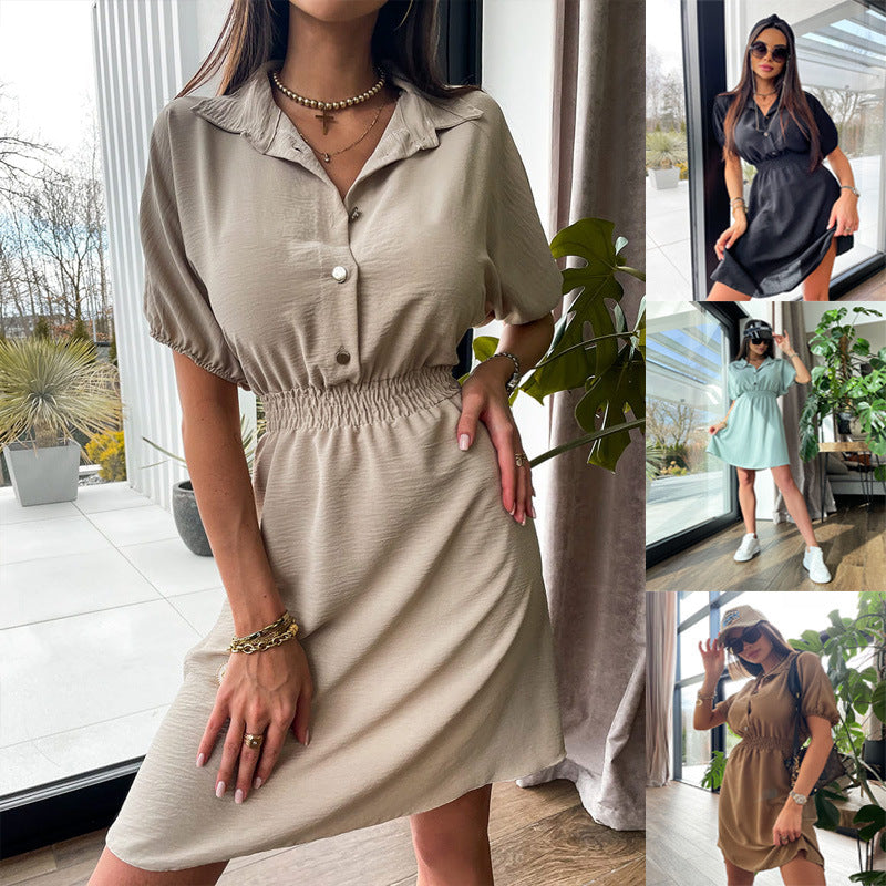 Trending Now at Buy Center: Women's Fashion Tailored Collar Button Waist-tight Dress